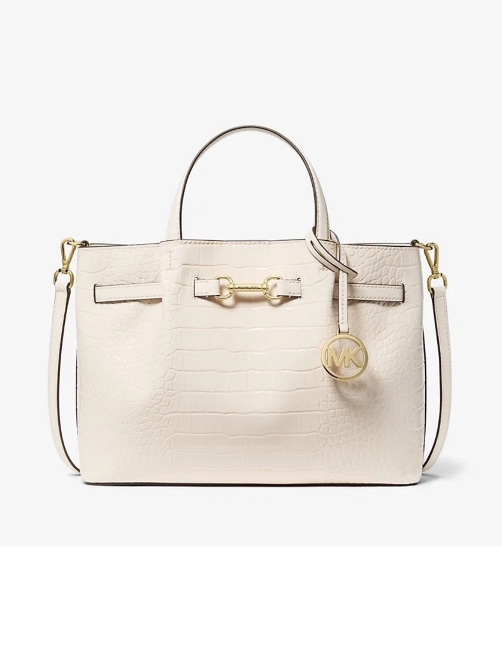 Michael Kors Carson Medium Crocodile Embossed Satchel Color: LT CREAM